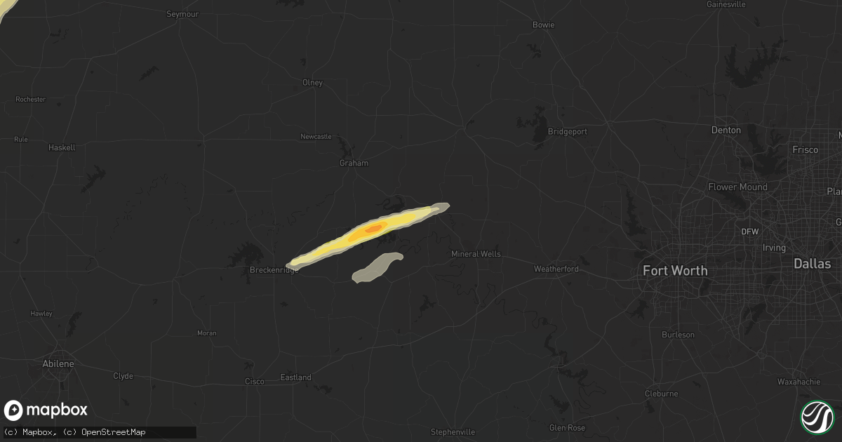 Hail map in Graford, TX on March 7, 2024