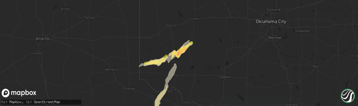 Hail map in Lone Wolf, OK on March 7, 2024