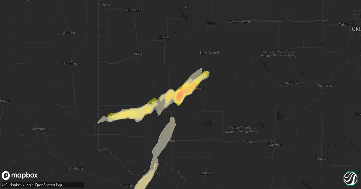 Hail map in Lone Wolf, OK on March 7, 2024