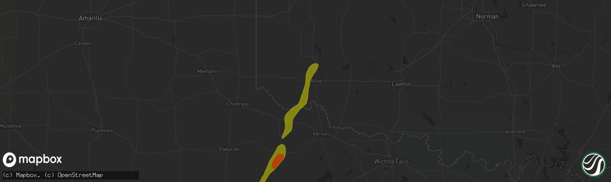 Hail map in Olustee, OK on March 7, 2024