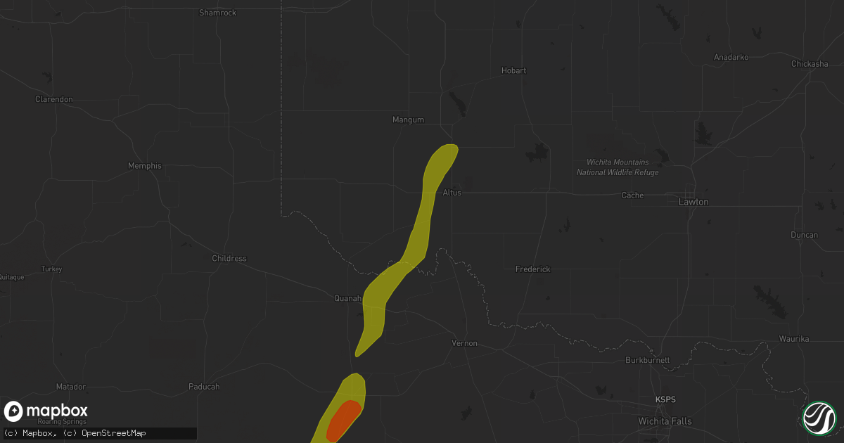 Hail map in Olustee, OK on March 7, 2024