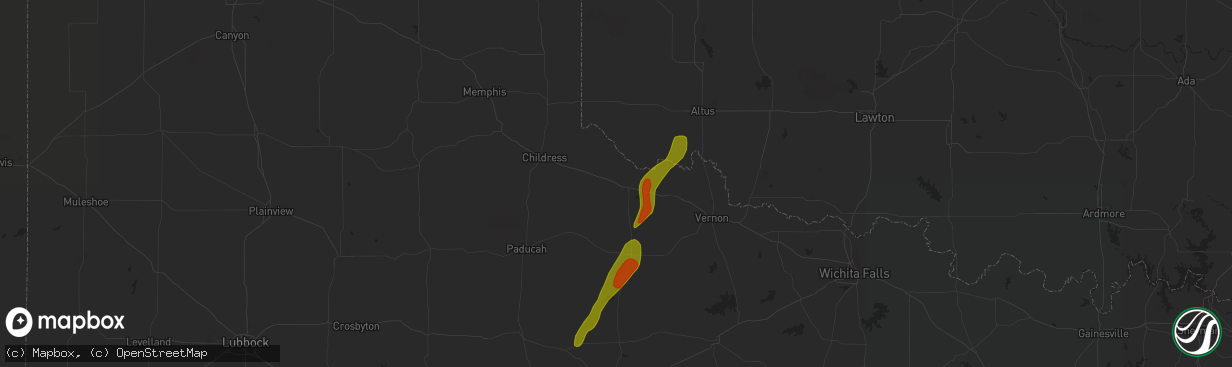 Hail map in Quanah, TX on March 7, 2024