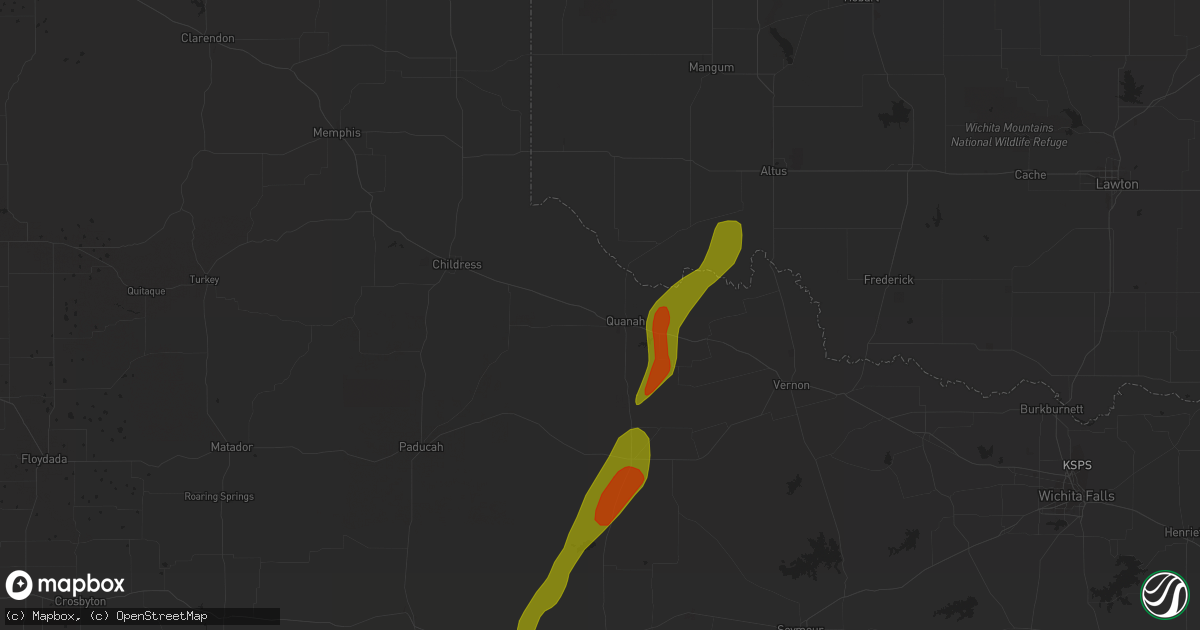 Hail map in Quanah, TX on March 7, 2024