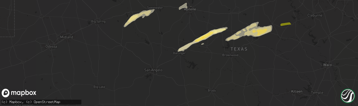 Hail map in Ballinger, TX on March 7, 2025