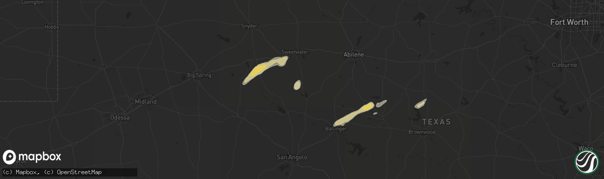 Hail map in Blackwell, TX on March 7, 2025