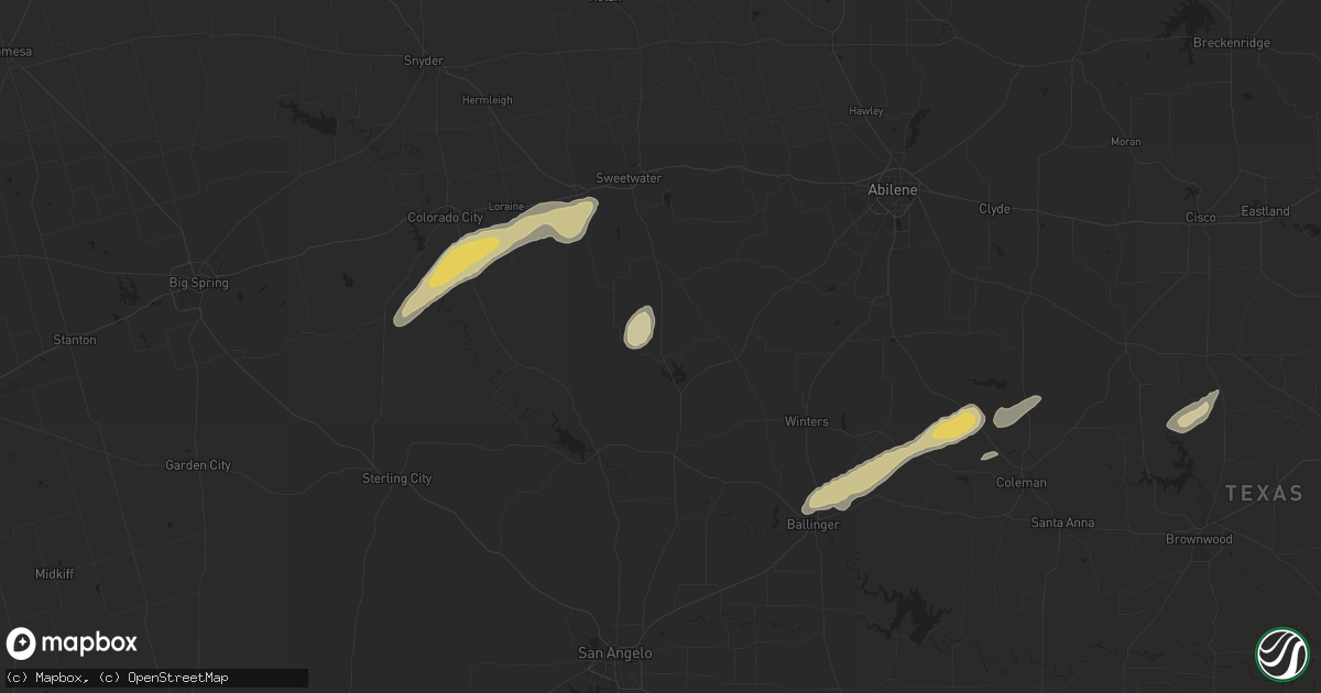 Hail map in Blackwell, TX on March 7, 2025