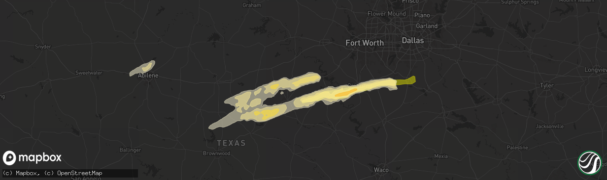 Hail map in Bluff Dale, TX on March 7, 2025