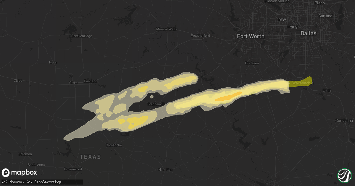 Hail map in Bluff Dale, TX on March 7, 2025