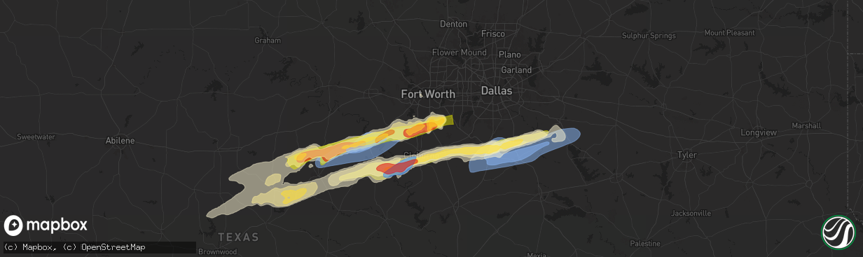 Hail map in Burleson, TX on March 7, 2025