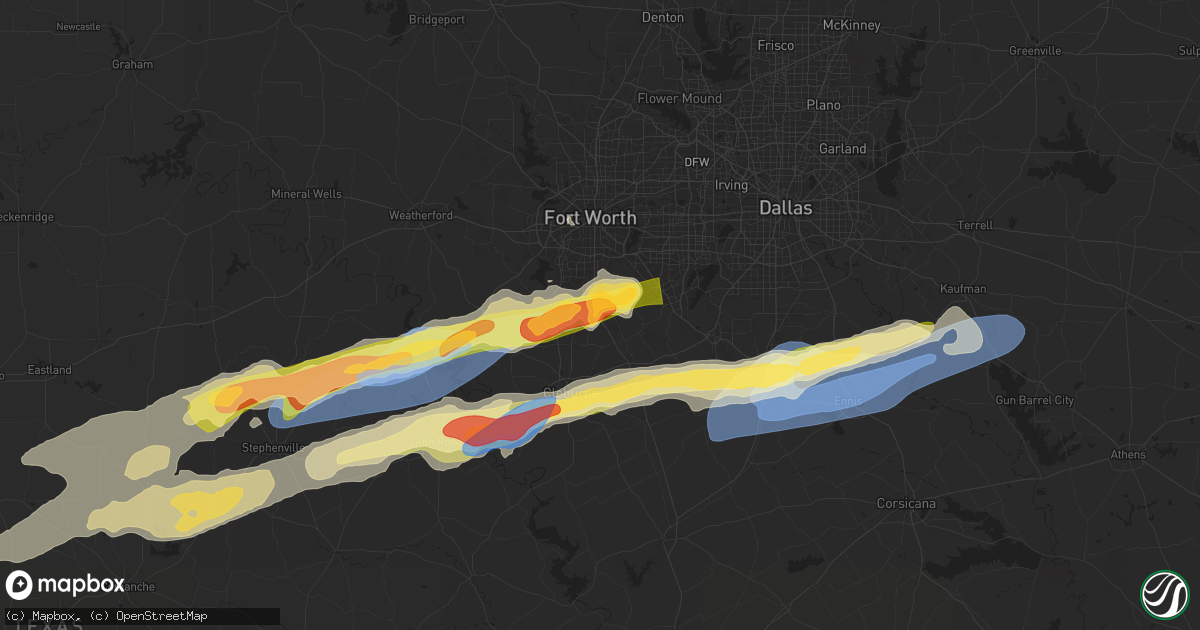 Hail map in Burleson, TX on March 7, 2025