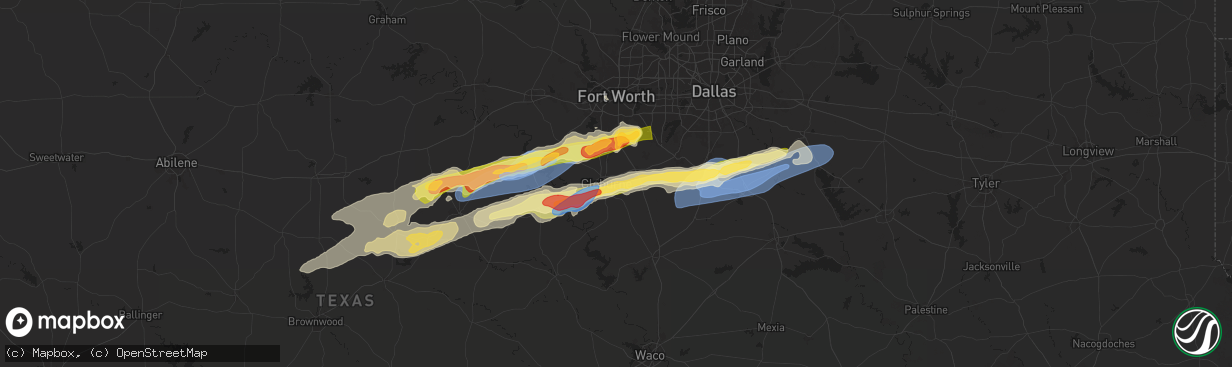 Hail map in Cleburne, TX on March 7, 2025