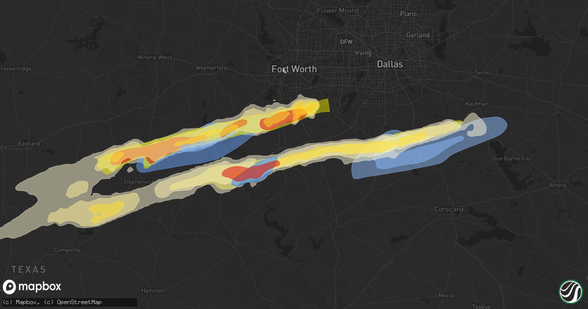 Hail map in Cleburne, TX on March 7, 2025