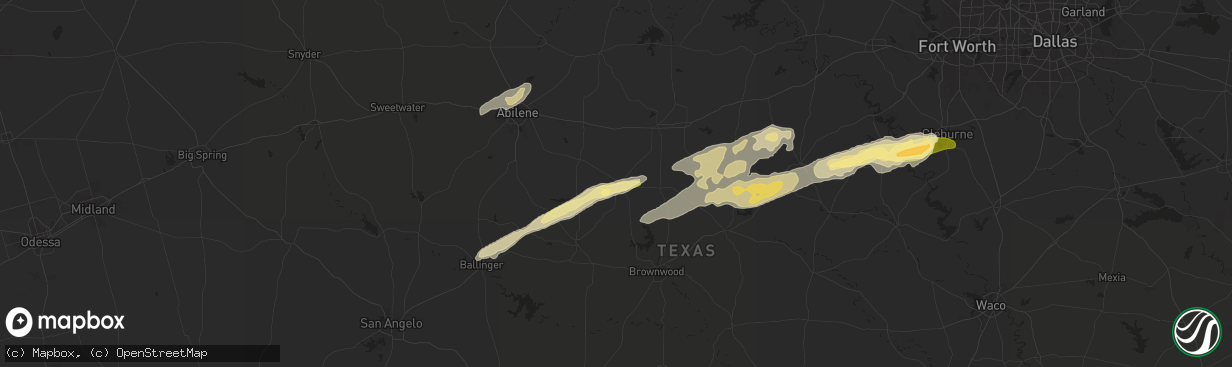 Hail map in Cross Plains, TX on March 7, 2025