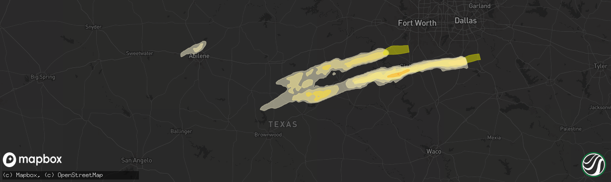 Hail map in De Leon, TX on March 7, 2025