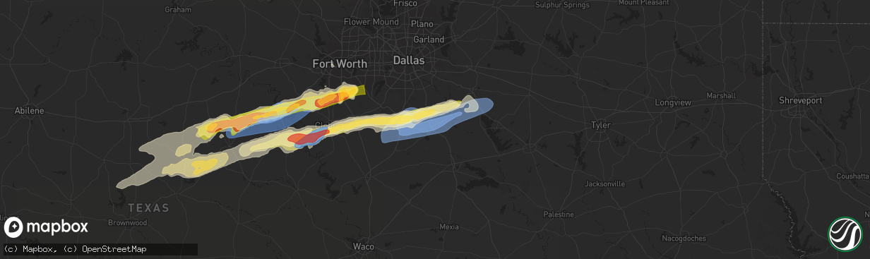 Hail map in Ennis, TX on March 7, 2025