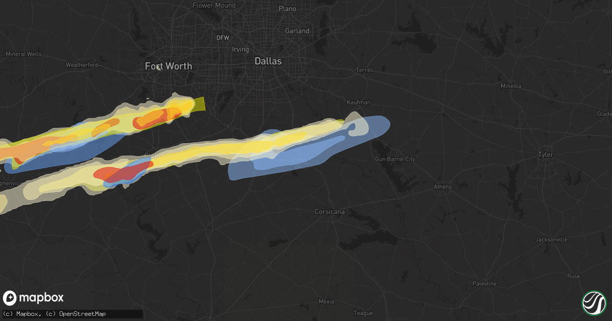 Hail map in Ennis, TX on March 7, 2025