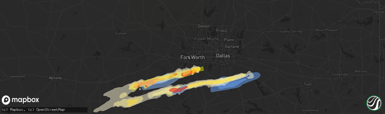 Hail map in Fort Worth, TX on March 7, 2025