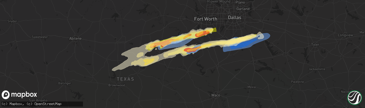 Hail map in Glen Rose, TX on March 7, 2025