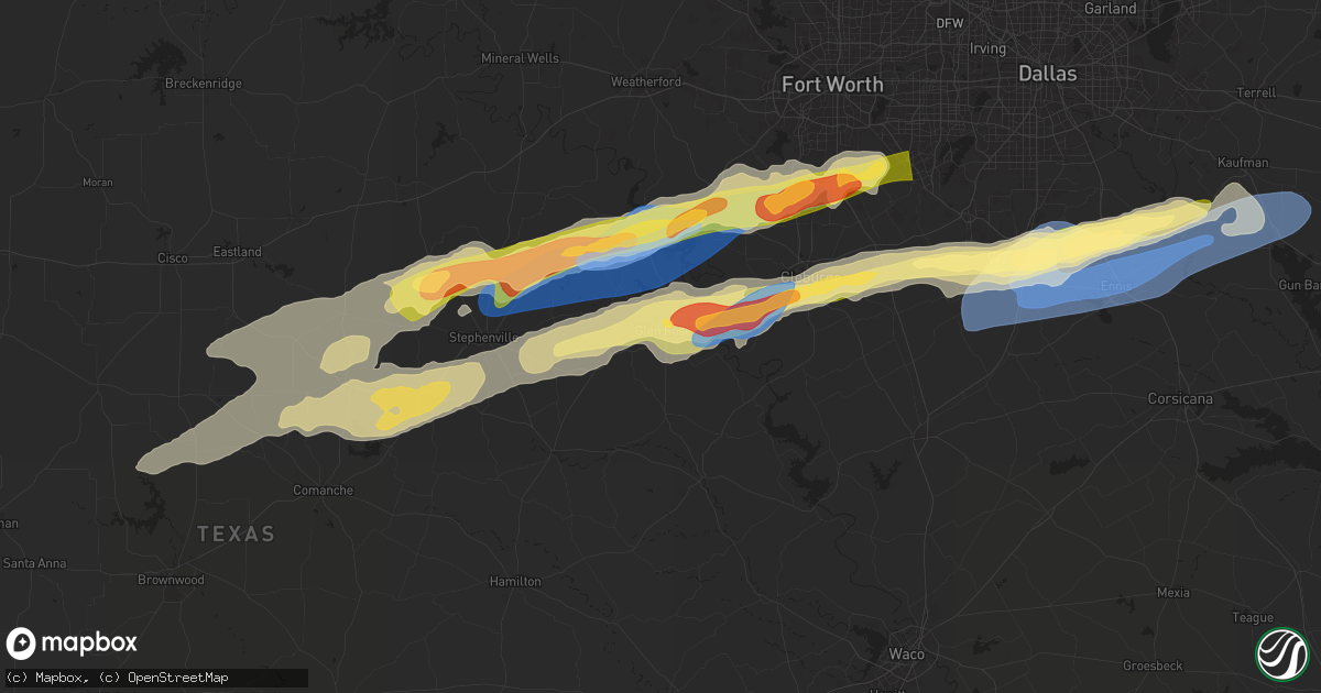 Hail Map in Glen Rose, TX on March 7, 2025 - HailTrace