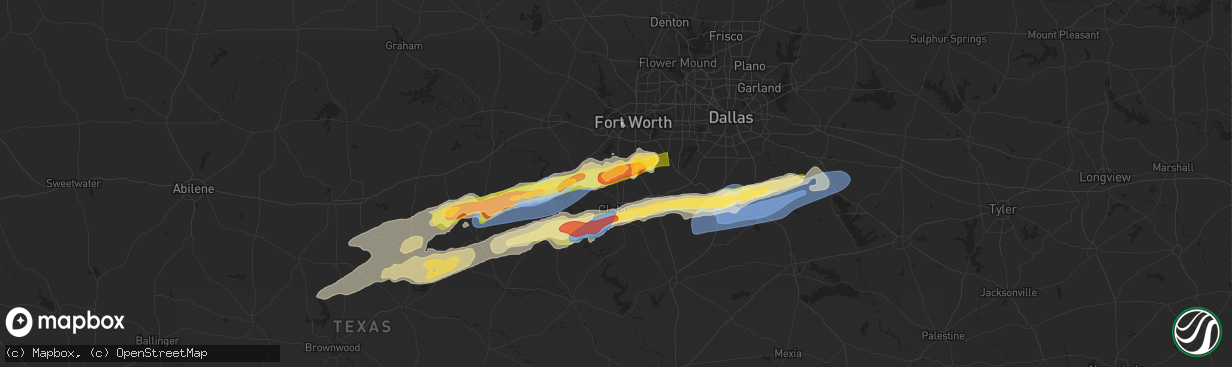 Hail map in Joshua, TX on March 7, 2025