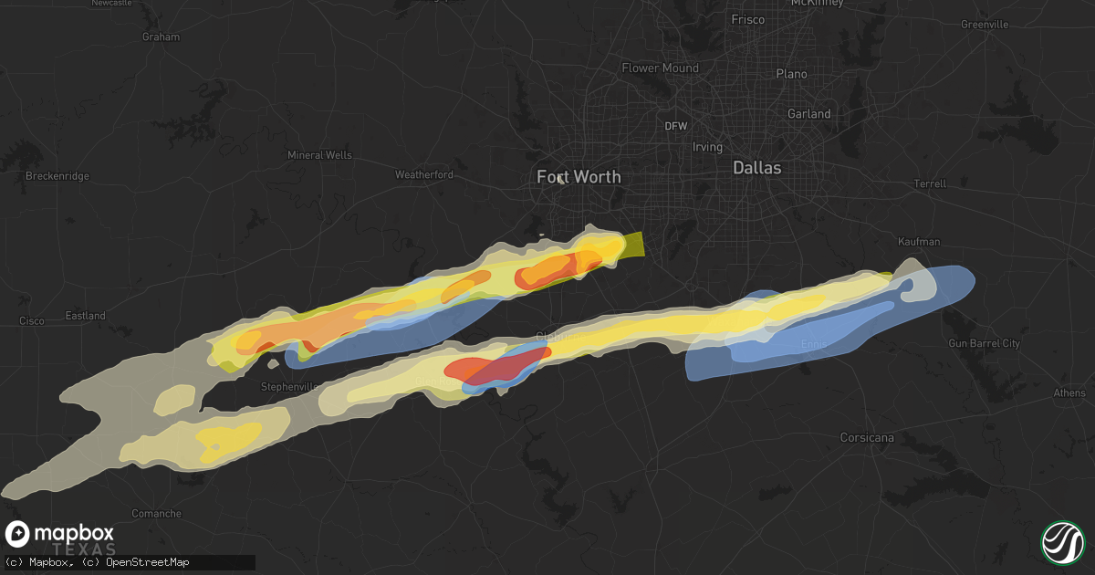 Hail map in Joshua, TX on March 7, 2025