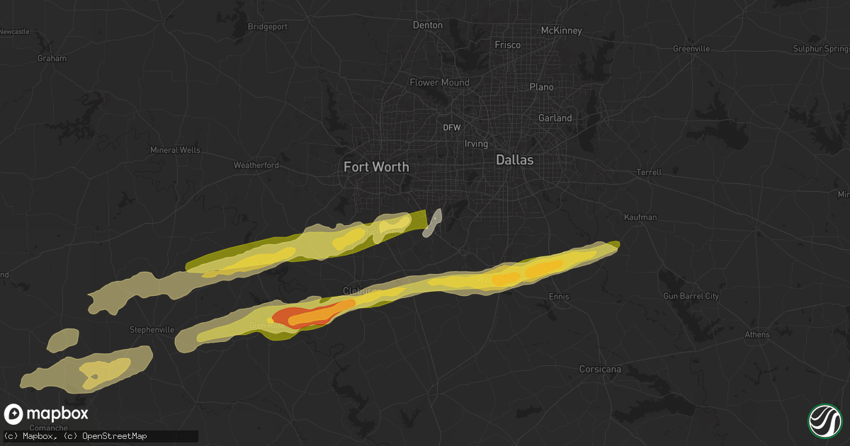 Hail map in Mansfield, TX on March 7, 2025
