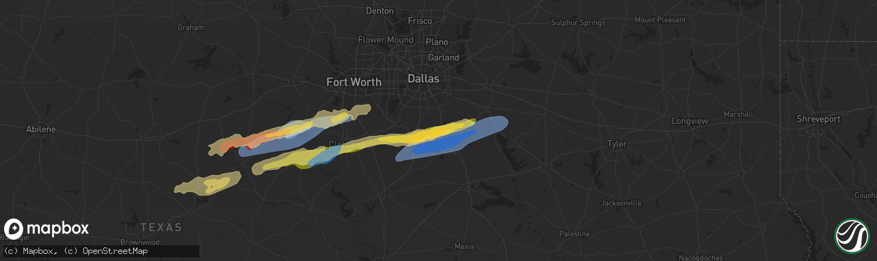 Hail map in Palmer, TX on March 7, 2025