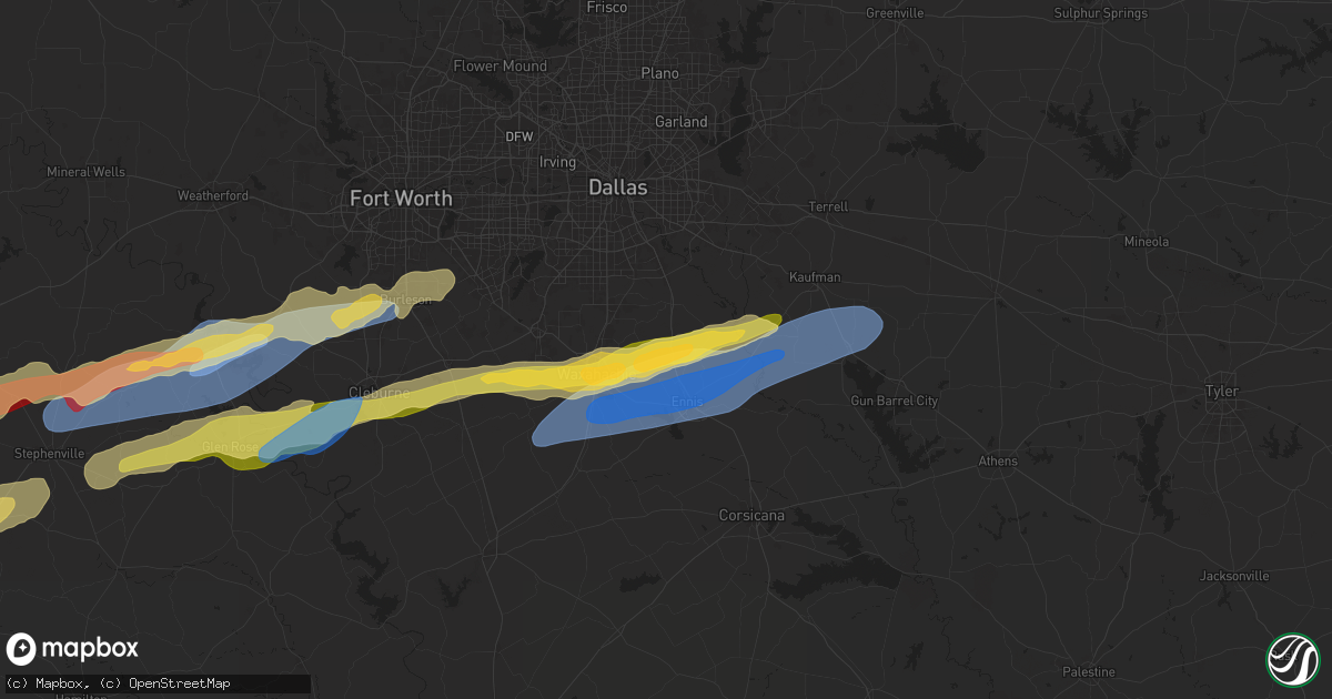 Hail map in Palmer, TX on March 7, 2025