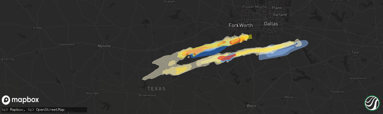 Hail map in Stephenville, TX on March 7, 2025