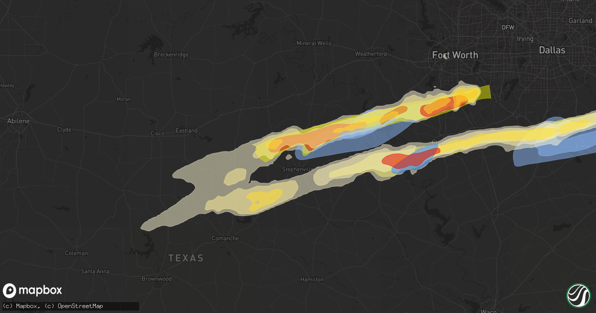 Hail map in Stephenville, TX on March 7, 2025