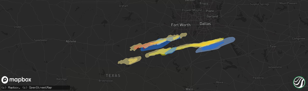 Hail map in Tolar, TX on March 7, 2025