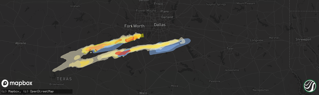 Hail map in Waxahachie, TX on March 7, 2025