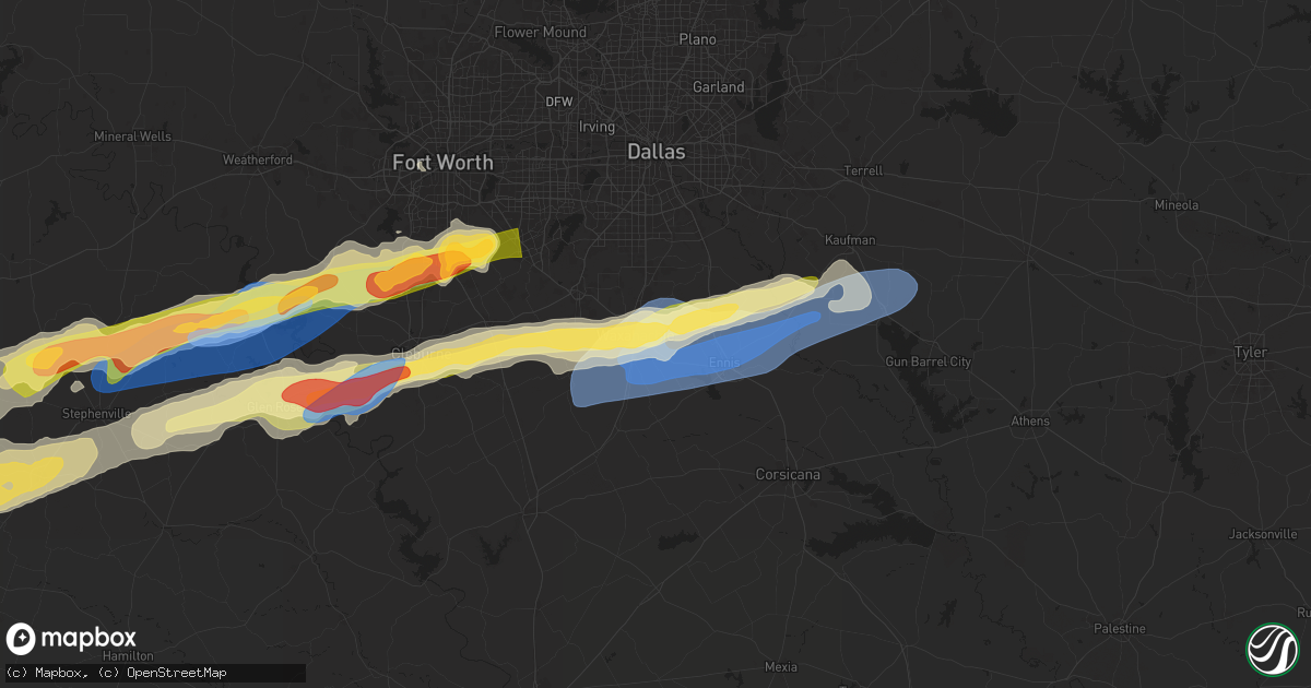 Hail map in Waxahachie, TX on March 7, 2025