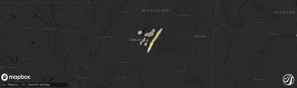Hail map in Brandon, MS on March 7, 2026