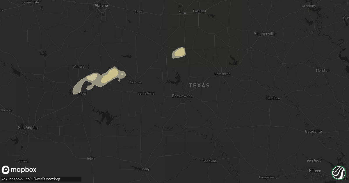 Hail map in Brownwood, TX on March 7, 2026