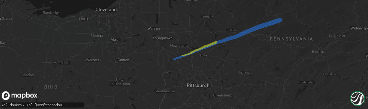 Hail map in Ellwood City, PA on March 7, 2026