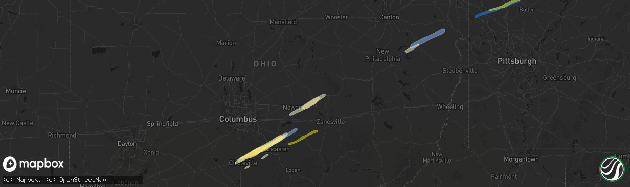 Hail map in Frazeysburg, OH on March 7, 2026