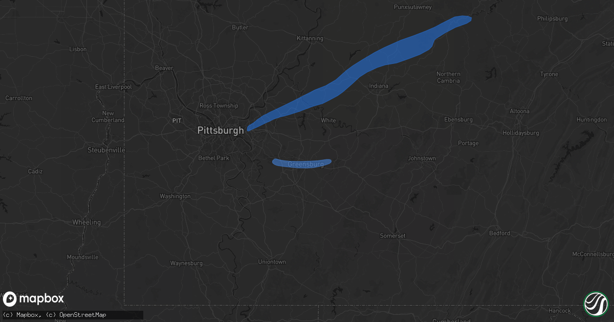 Hail map in Greensburg, PA on March 7, 2026