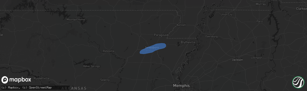 Hail map in Jonesboro, AR on March 7, 2026
