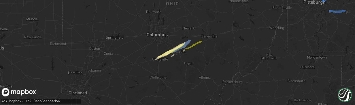 Hail map in Lancaster, OH on March 7, 2026