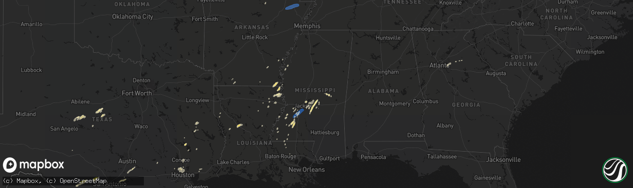 Hail map in Mississippi on March 7, 2026