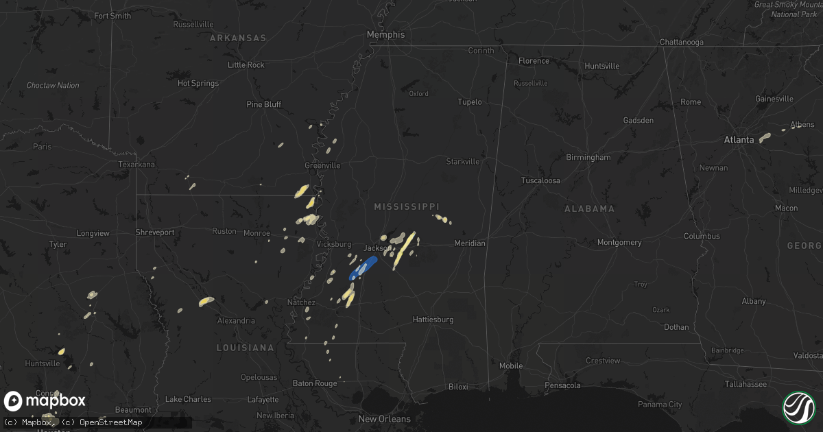 Hail map in Mississippi on March 7, 2026