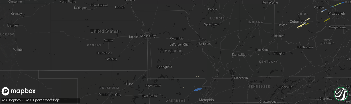 Hail map in Missouri on March 7, 2026