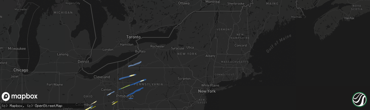 Hail map in New York on March 7, 2026