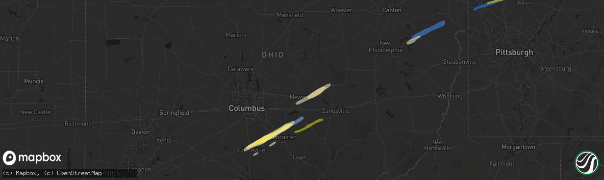 Hail map in Newark, OH on March 7, 2026