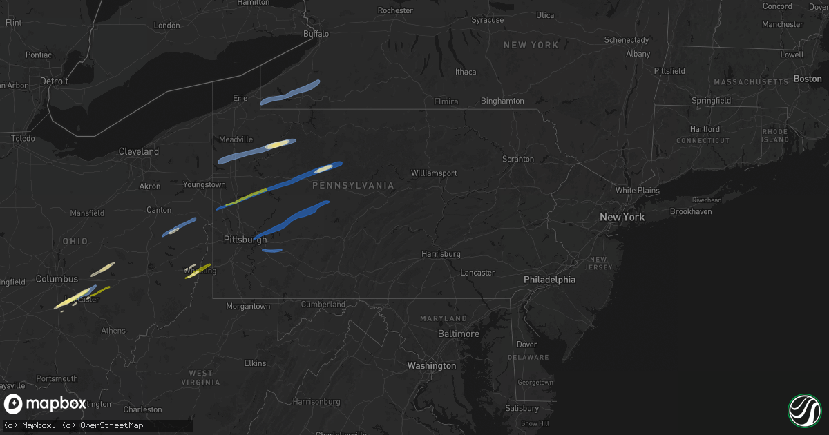 Hail map in Pennsylvania on March 7, 2026