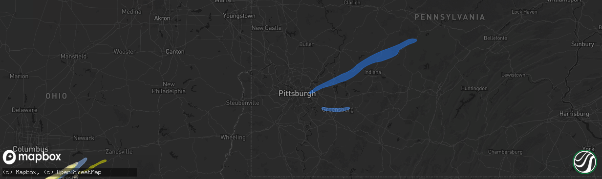 Hail map in Pittsburgh, PA on March 7, 2026