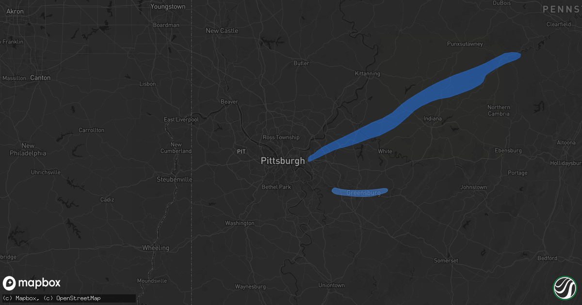 Hail map in Pittsburgh, PA on March 7, 2026