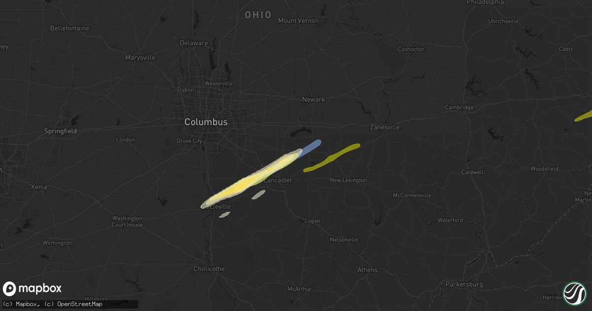 Hail map in Pleasantville, OH on March 7, 2026