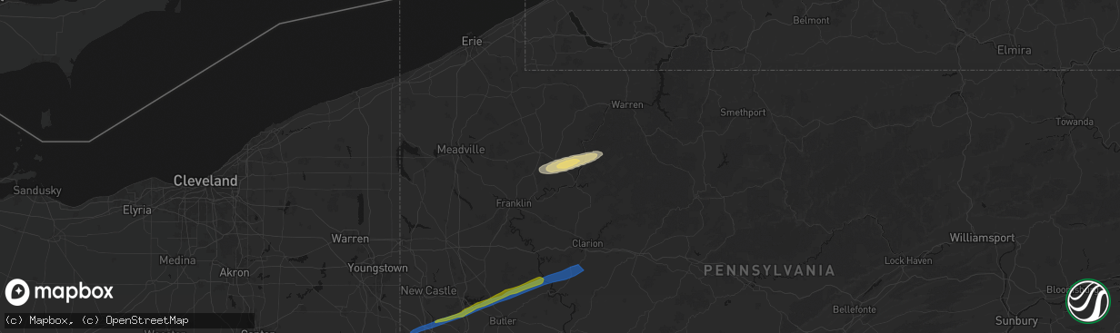 Hail map in Pleasantville, PA on March 7, 2026